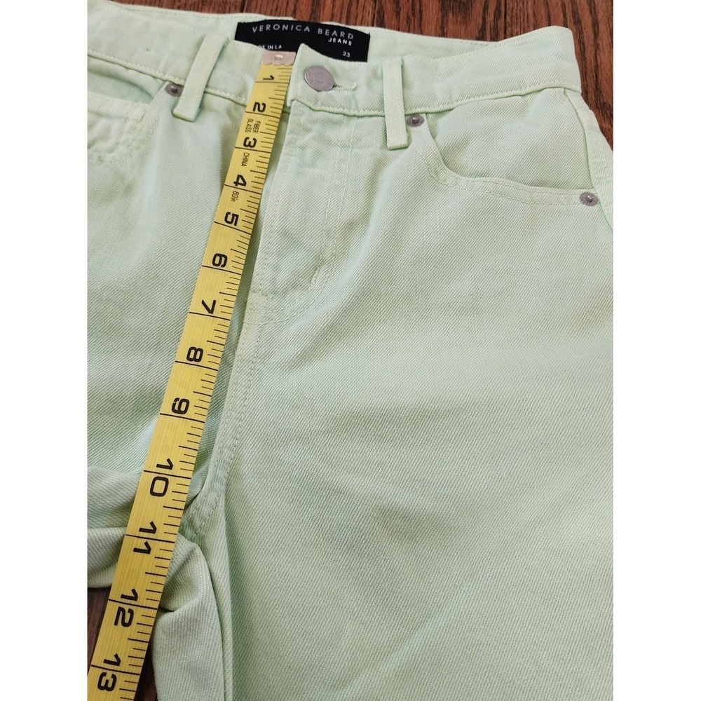 Veronica Beard Taylor Wide Leg Jeans Womens 23 Green Pistachio High Rise Raw Hem - Picture 5 of 14